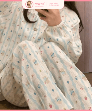 Alternative view of Pijama Đũi Xanh Dễ Thương - HTCD03