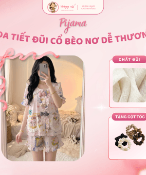 Pijama Họa Tiết Đũi Cổ Bèo Nơ Dễ Thương - CBCD03