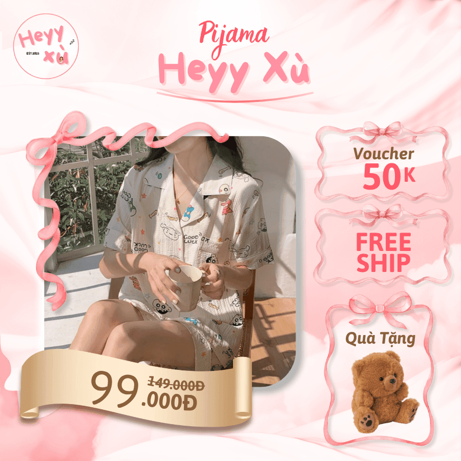 Pyjama Họa Tiết Hoạt Hình Đáng Yêu Chất Đũi