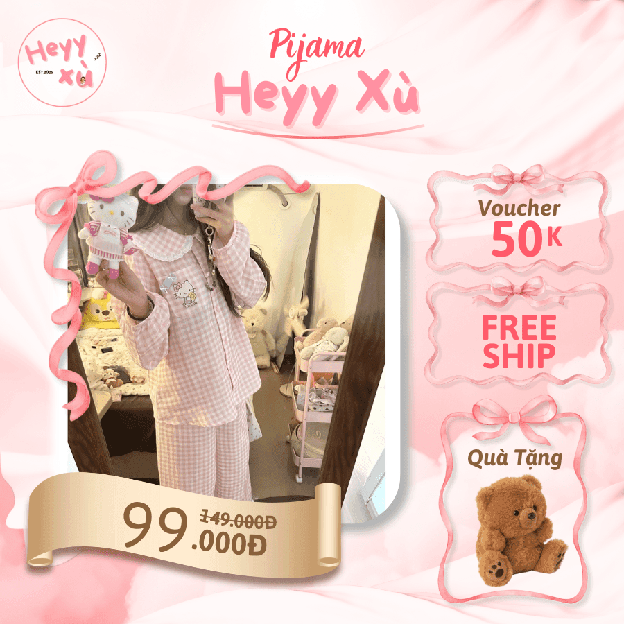 Pyjama Họa Tiết Hello Kitty Đáng Yêu Chất Liệu Cotton
