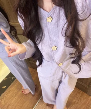 Alternative view of Pyjama Trơn Màu Tím Cúc Hoa Dễ Thương Chất Cotton