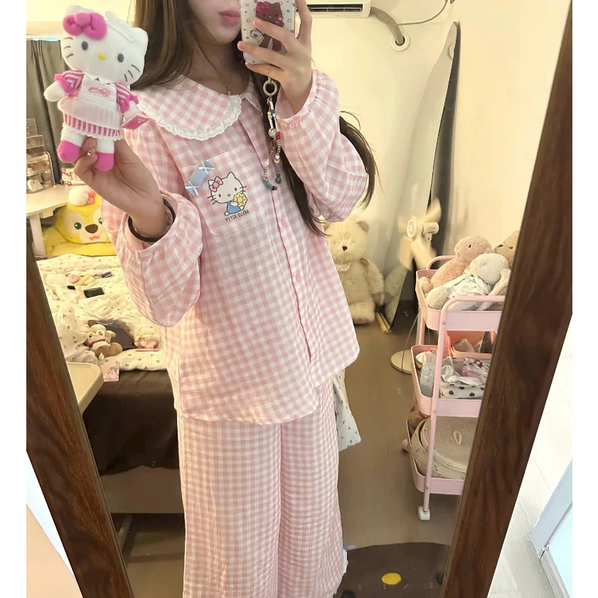 Pyjama Họa Tiết Hello Kitty Đáng Yêu Chất Liệu Cotton - Ảnh 3
